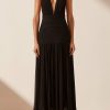 Clothing Shona Joy | Lauren Plunged Tie Back Midi Dress - Black