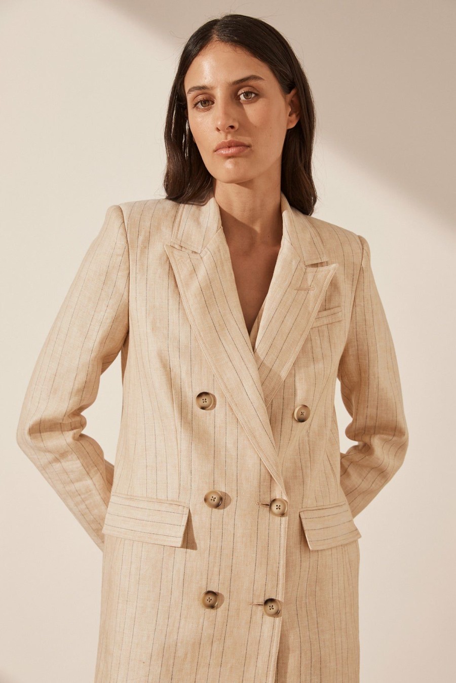 Clothing Shona Joy | Sabbia Linen Peak Lapel Blazer