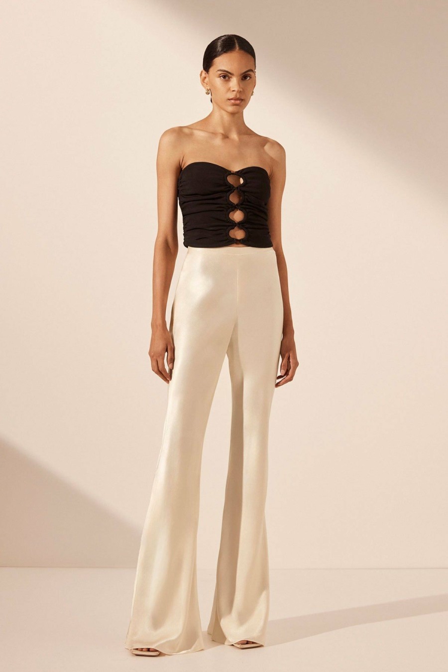 Clothing Shona Joy | Camille Bias Cut Flared Pant - Cream