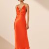 Clothing Shona Joy | Mia Contrast Plunged Double Strap Midi Dress - Red Orange / Hibiscus