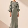 Clothing Shona Joy | La Lune Balloon Sleeve Midi Dress With Belt - Sage