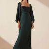 Clothing Shona Joy | Luxe Ruched Bodice Long Sleeve Midi Dress - Emerald