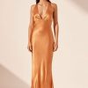 Clothing Shona Joy | Lydie Plunged Cross Back Midi Dress - Golden Oak