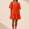 Clothing Shona Joy | Amada Square Neck Tiered Mini Dress - Hibiscus