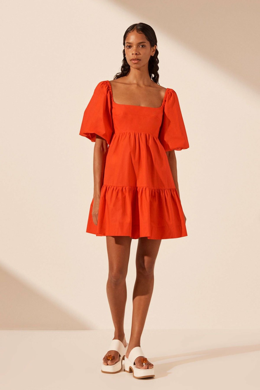 Clothing Shona Joy | Amada Square Neck Tiered Mini Dress - Hibiscus