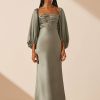 Clothing Shona Joy | Luxe Ruched Bodice Long Sleeve Midi Dress - Eucalyptus