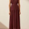 Clothing Shona Joy | Marquis Ruched Panelled Sleeveless Midi Dress - Deep Wine