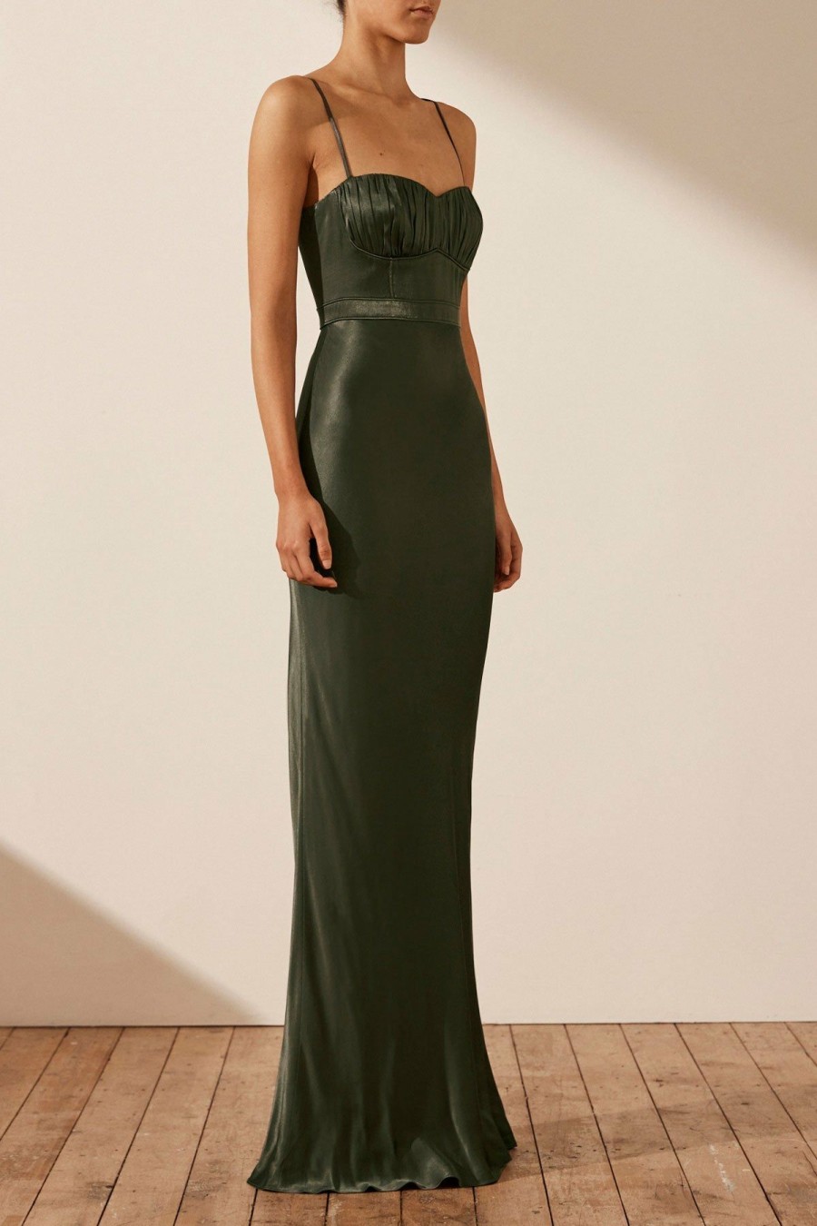 Clothing Shona Joy | La Lune Corded Ruched Maxi Dress - Forest