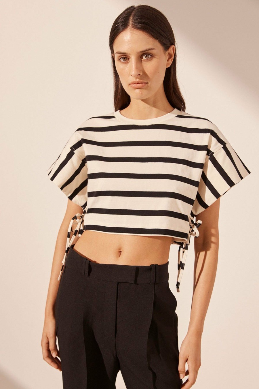 Clothing Shona Joy | Gia Cropped Tee - Cream/Black