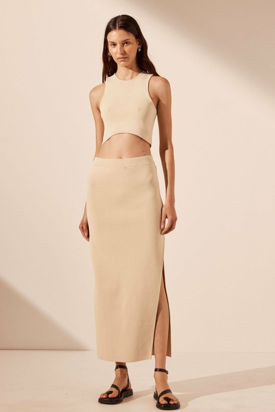 Clothing Shona Joy | Basic Midi Skirt With Split - Bone