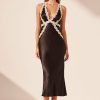 Clothing Shona Joy | Camille Lace Cross Back Midi Dress - Black/Ivory