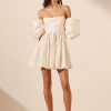 Clothing Shona Joy | La Lune Lucero Silk Draped Corset Tiered Mini Dress - Ivory