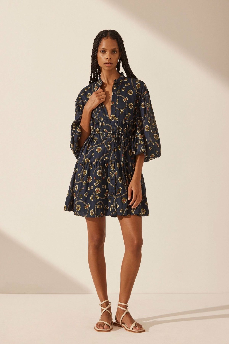 Clothing Shona Joy | Vacance Balloon Sleeve Shirt Mini Dress