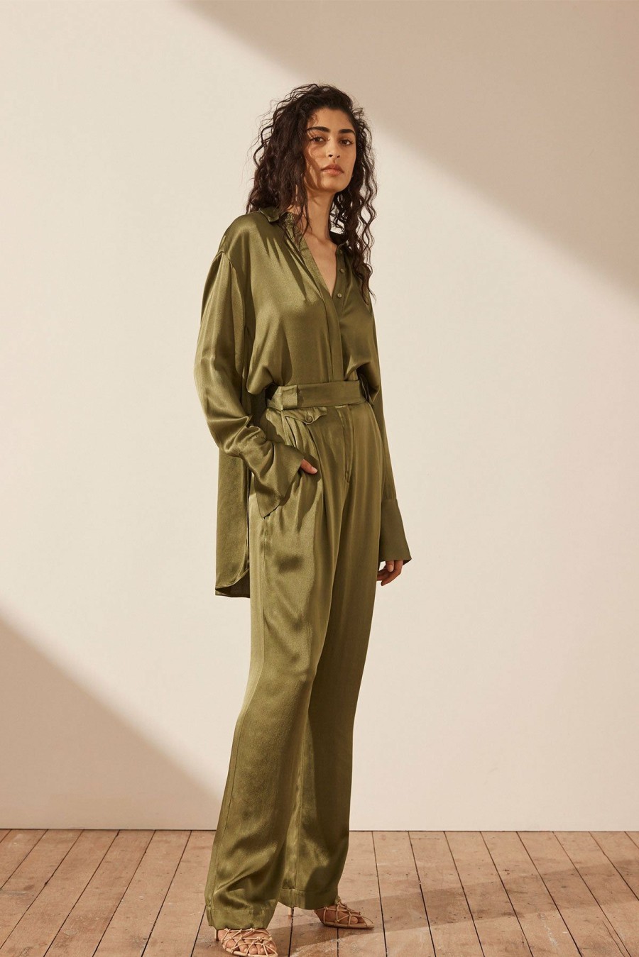 Clothing Shona Joy | Arienzo Tuxedo Shirt - Green Olive