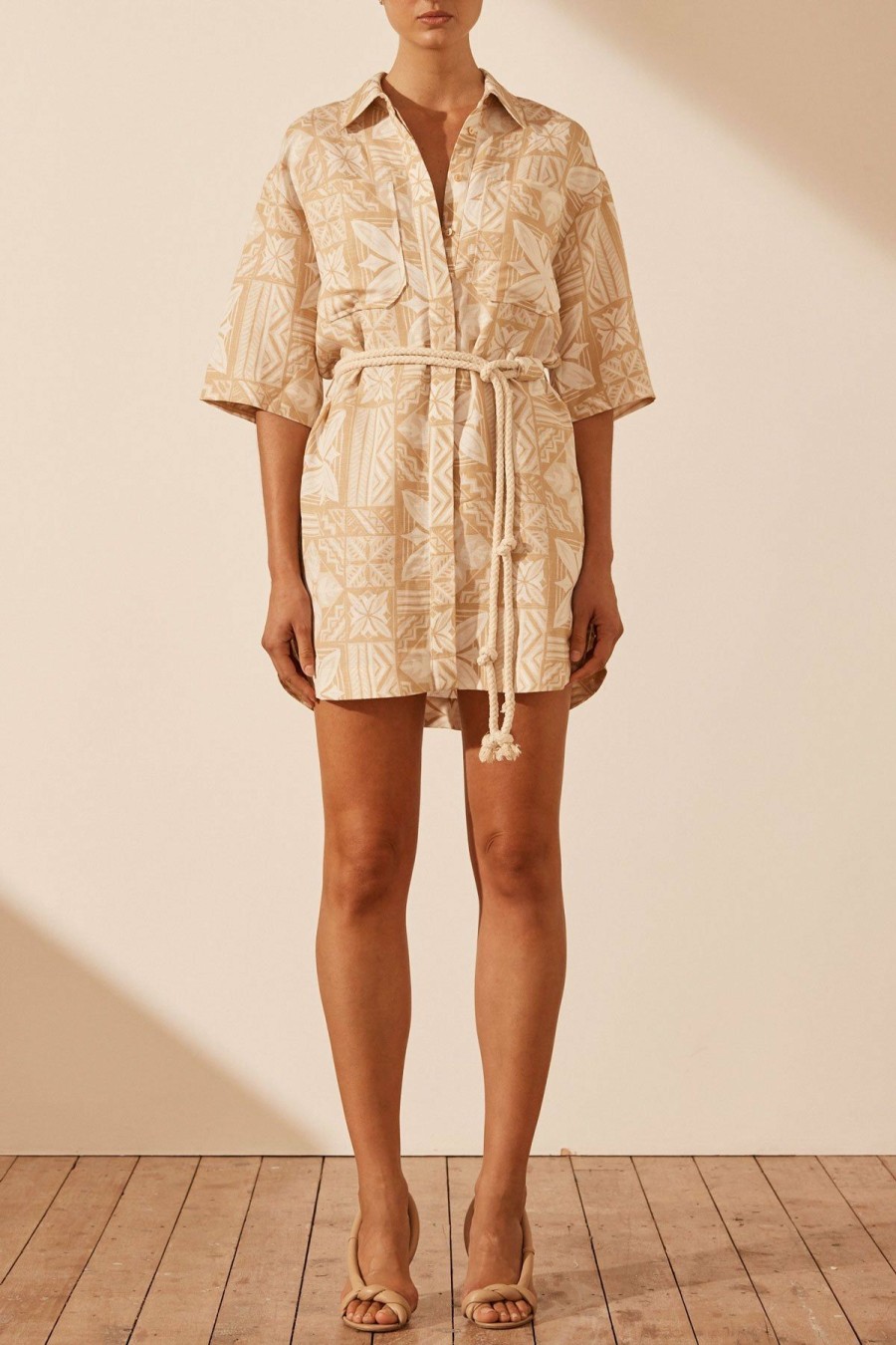 Clothing Shona Joy | Almeida Linen Short Sleeve Oversized Shirt Dress