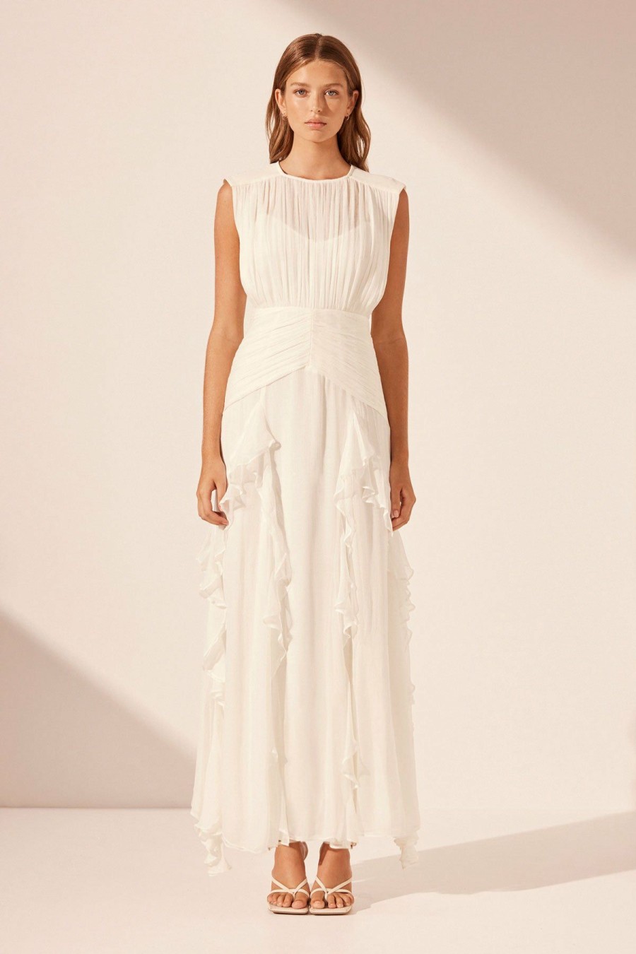 Clothing Shona Joy | Margot Round Neck Sleeveless Maxi Dress - Ivory