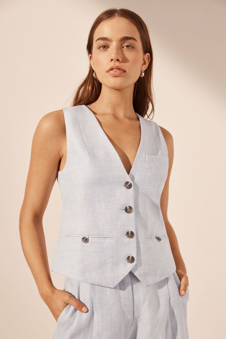 Clothing Shona Joy | Brisa Oversized Tailored Vest - Ice Blue