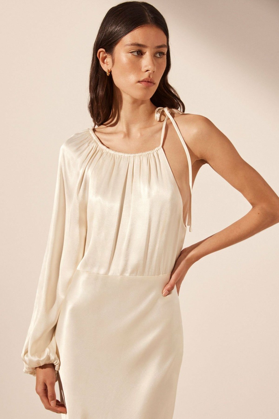 Clothing Shona Joy | La Lune One Shoulder Balloon Sleeve Midi Dress - Cream