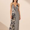 Clothing Shona Joy | Magnolia Silk Contrast Plunged Double Strap Maxi Dress