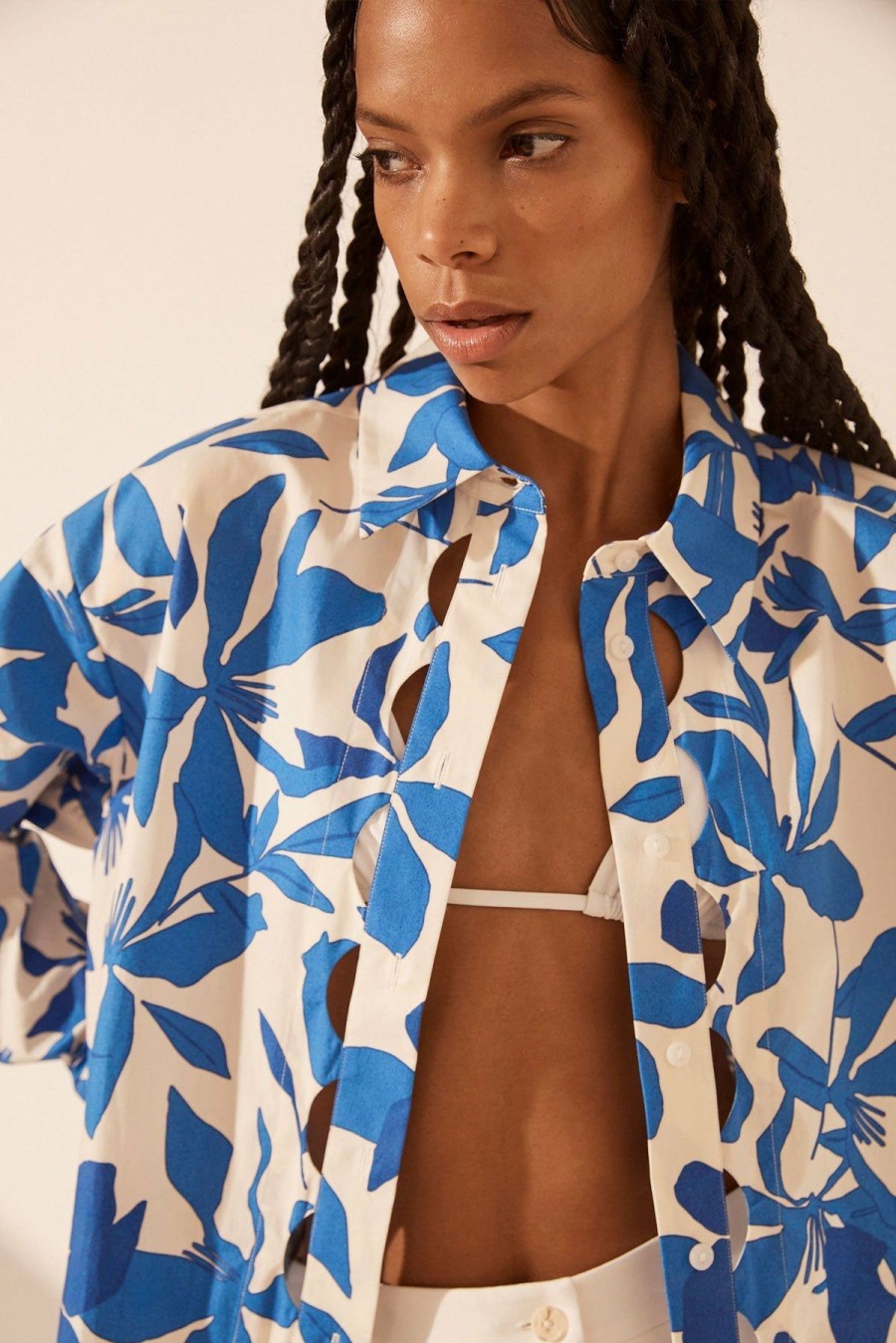 Clothing Shona Joy | Bleue Scallop Cut Out Oversized Shirt