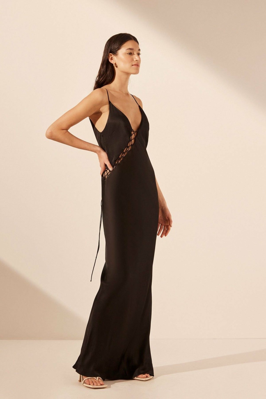 Clothing Shona Joy | Mia Lace Up Maxi Dress - Black