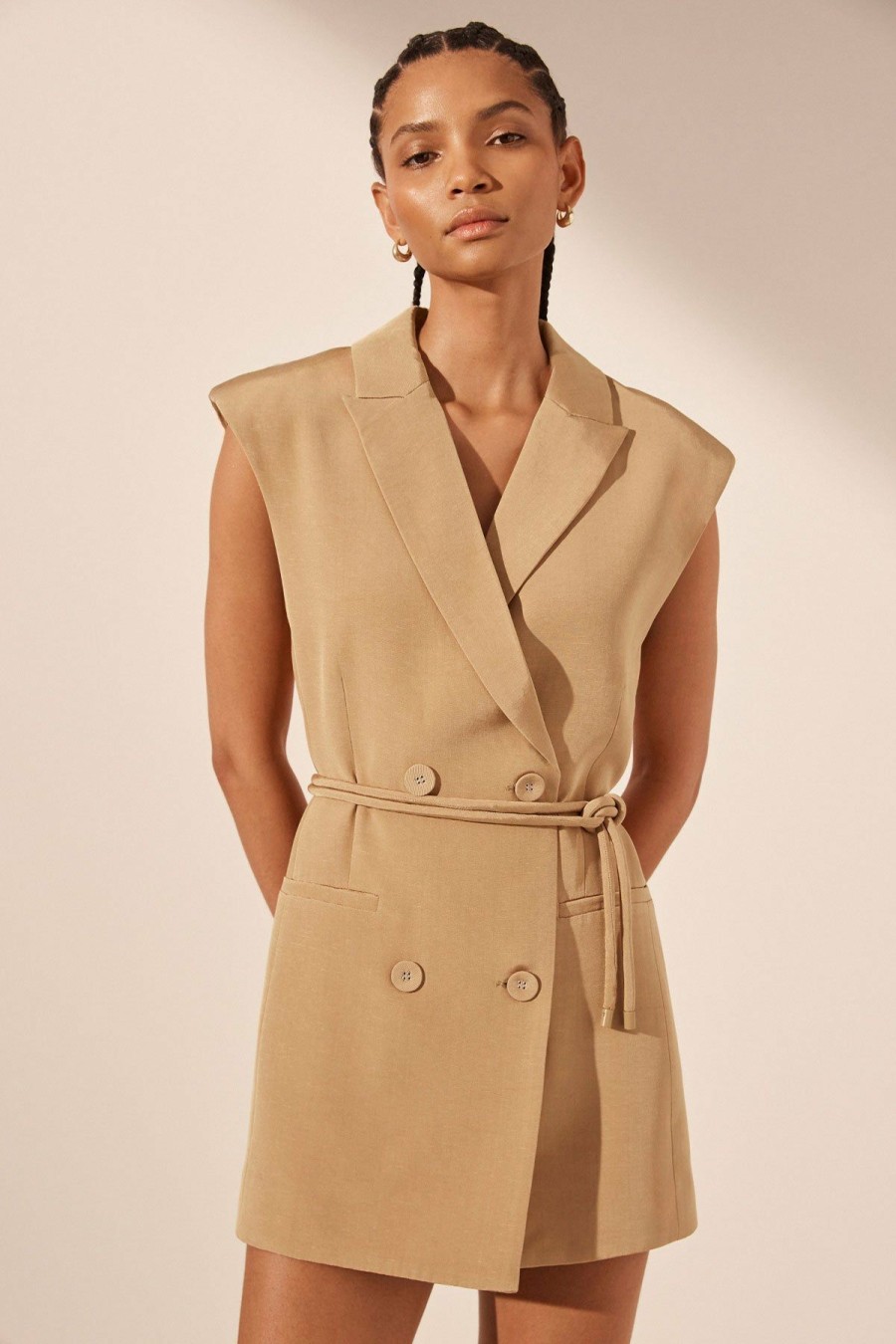 Clothing Shona Joy | Vento Sleeveless Blazer Dress - Sand