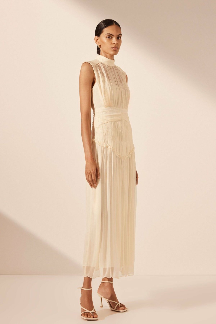 Clothing Shona Joy | Clemence High Neck Midi Dress - Cream