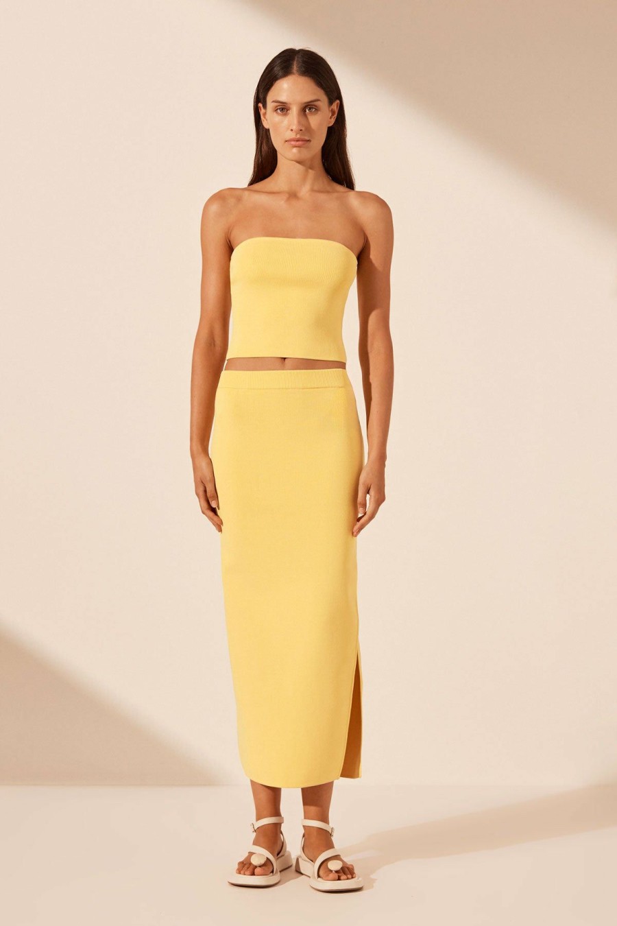 Clothing Shona Joy | Basic Midi Skirt With Split - Lemon