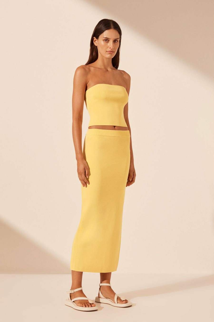 Clothing Shona Joy | Basic Midi Skirt With Split - Lemon