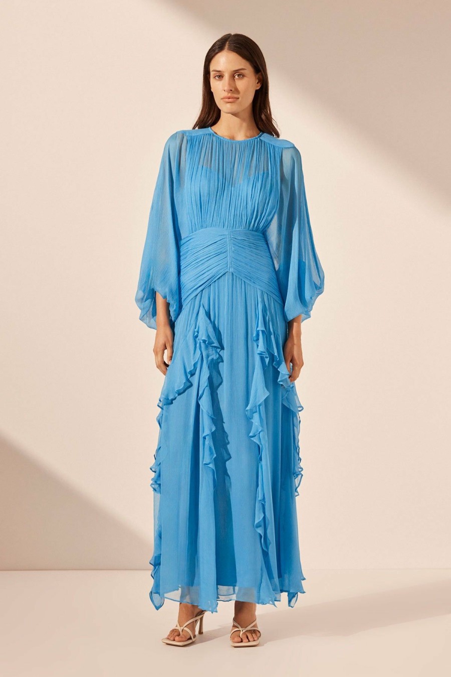 Clothing Shona Joy | Margot Round Neck Balloon Sleeve Maxi Dress - Aqua