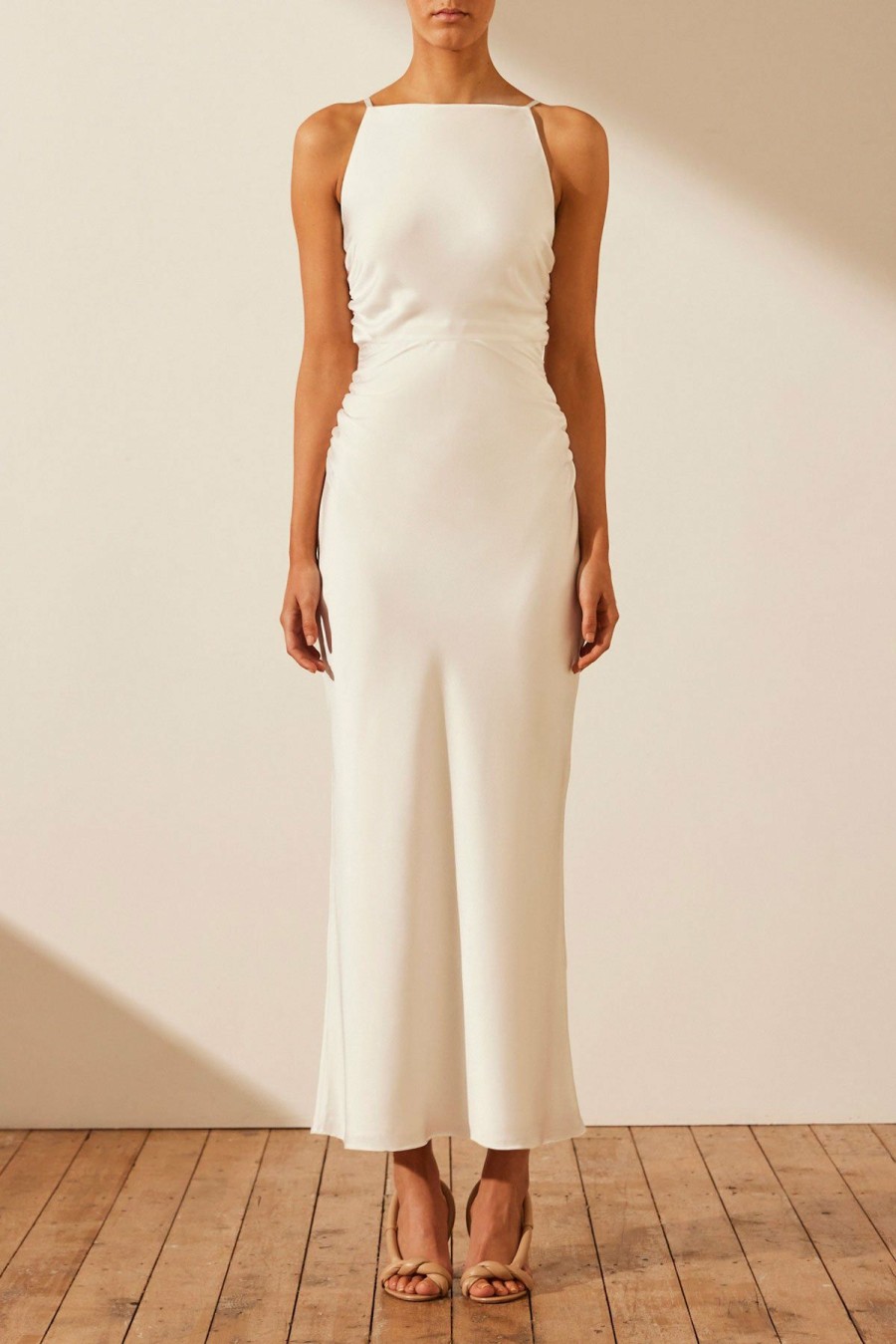 Clothing Shona Joy | Luxe High Neck Ruched Midi Dress - Ivory