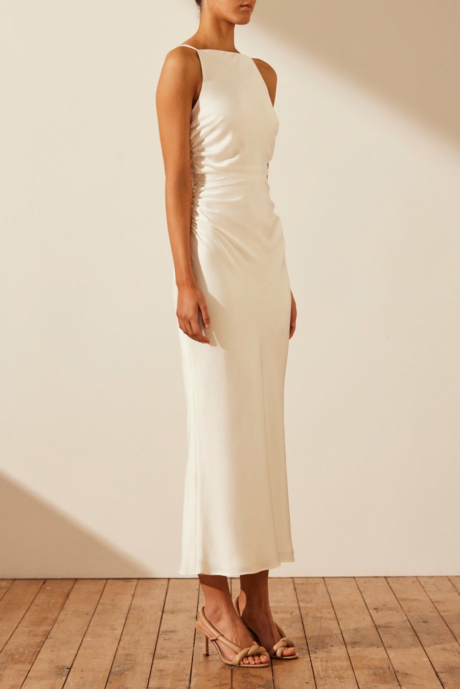 Clothing Shona Joy | Luxe High Neck Ruched Midi Dress - Ivory