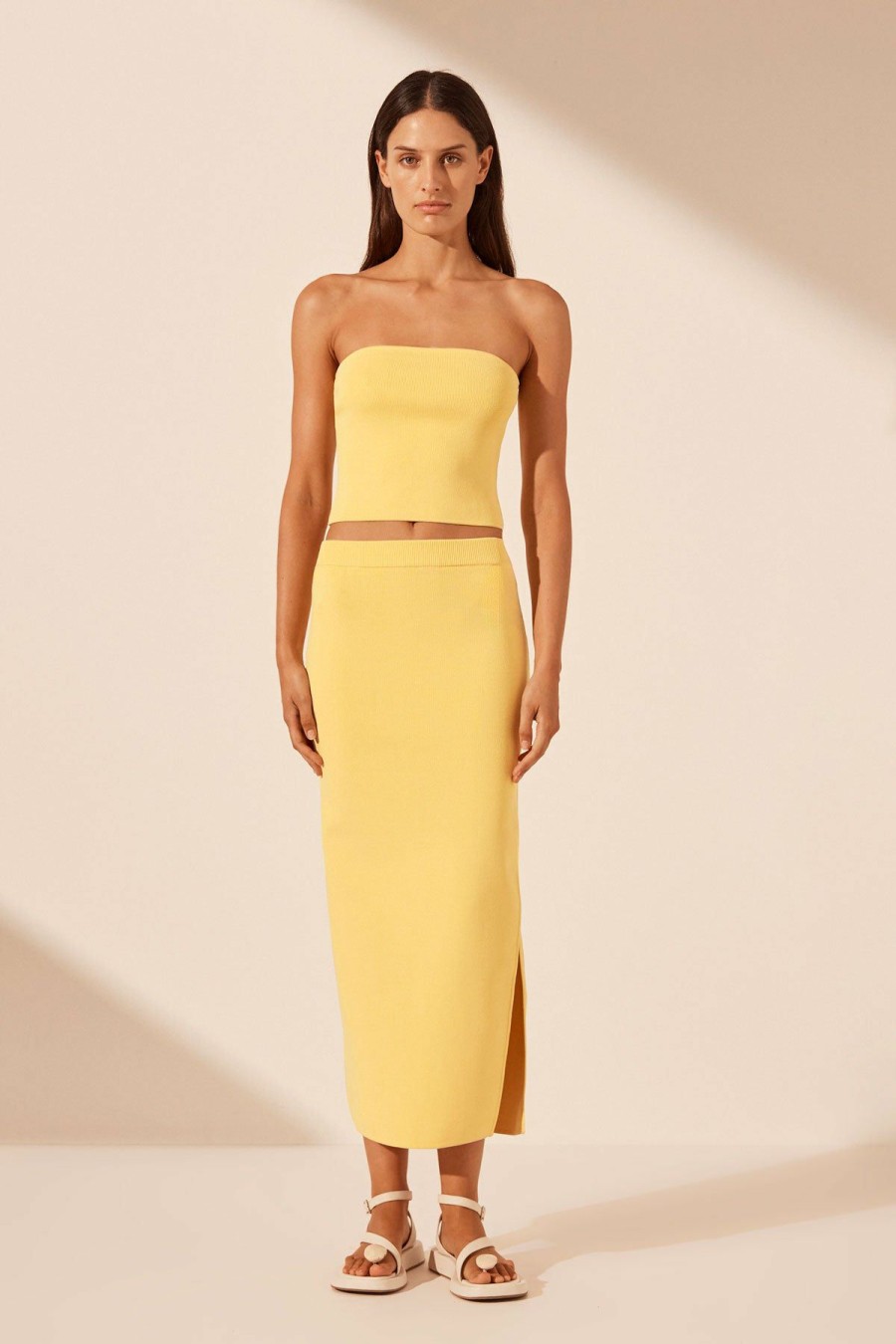 Clothing Shona Joy | Basic Midi Skirt With Split - Lemon