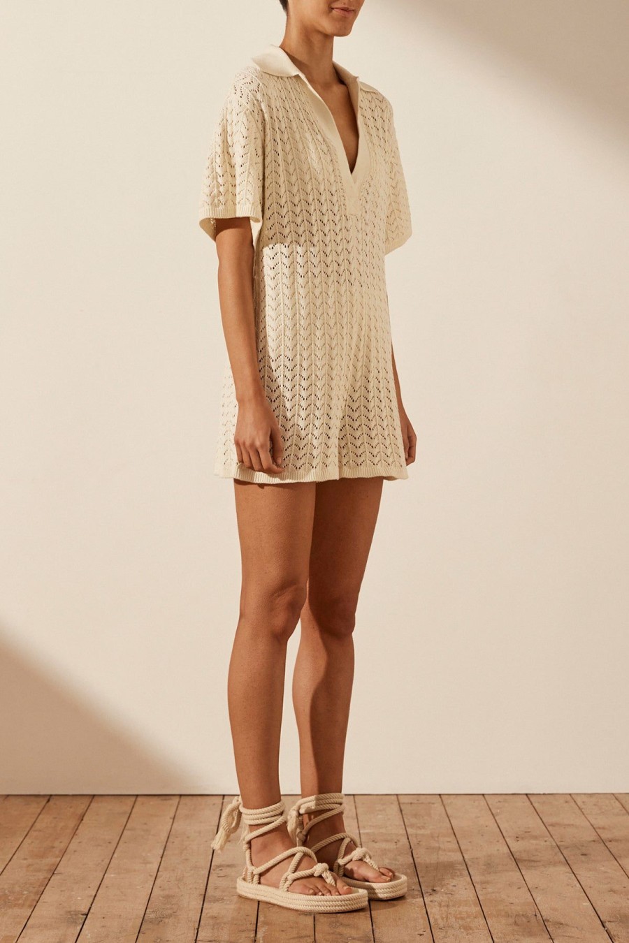 Clothing Shona Joy | Mikala Crochet Relaxed Playsuit - Coconut