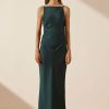 Clothing Shona Joy | Luxe High Neck Ruched Midi Dress - Emerald