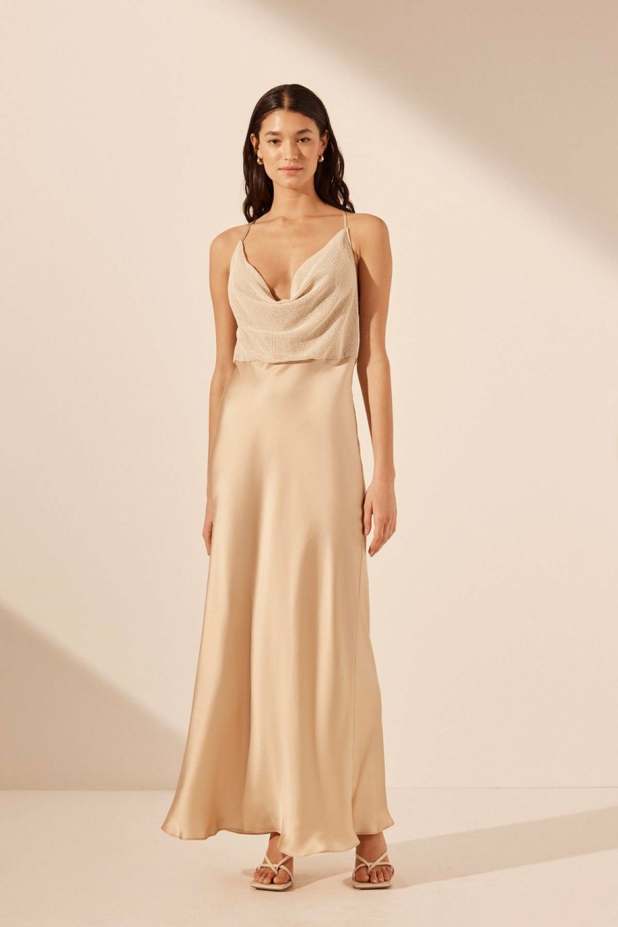 Clothing Shona Joy | Valeria Silk Contrast Cowl Neck Maxi Dress