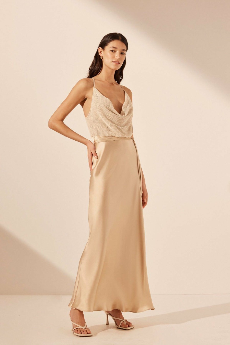 Clothing Shona Joy | Valeria Silk Contrast Cowl Neck Maxi Dress