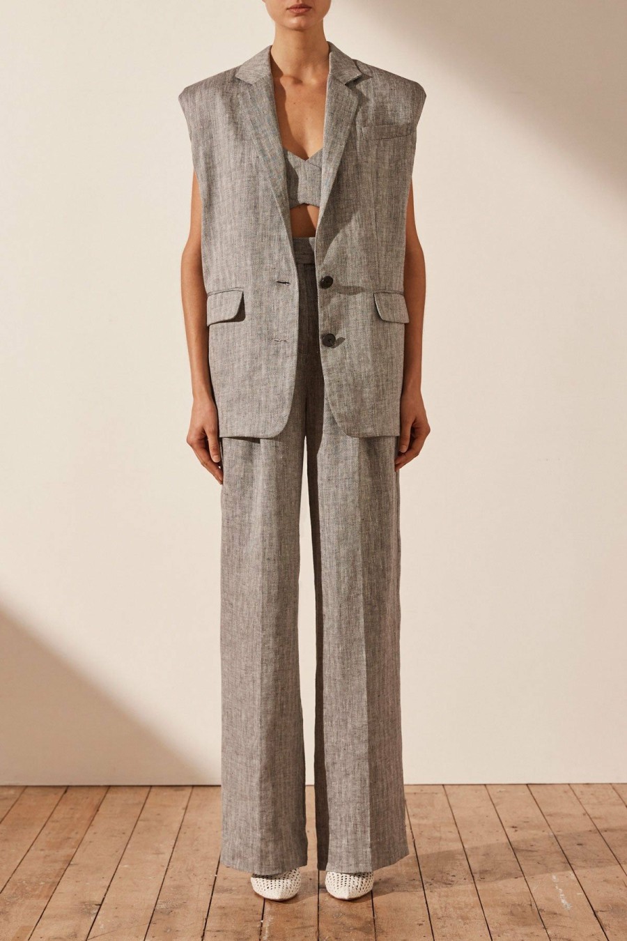 Clothing Shona Joy | Amanda Linen Sleeveless Tailored Blazer - Ash