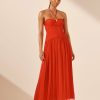 Clothing Shona Joy | Maya Halter Ring Ruched Bodice Midi Dress - Hibiscus