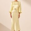 Clothing Shona Joy | La Lune Balloon Sleeve Midi Dress With Belt - Lemon