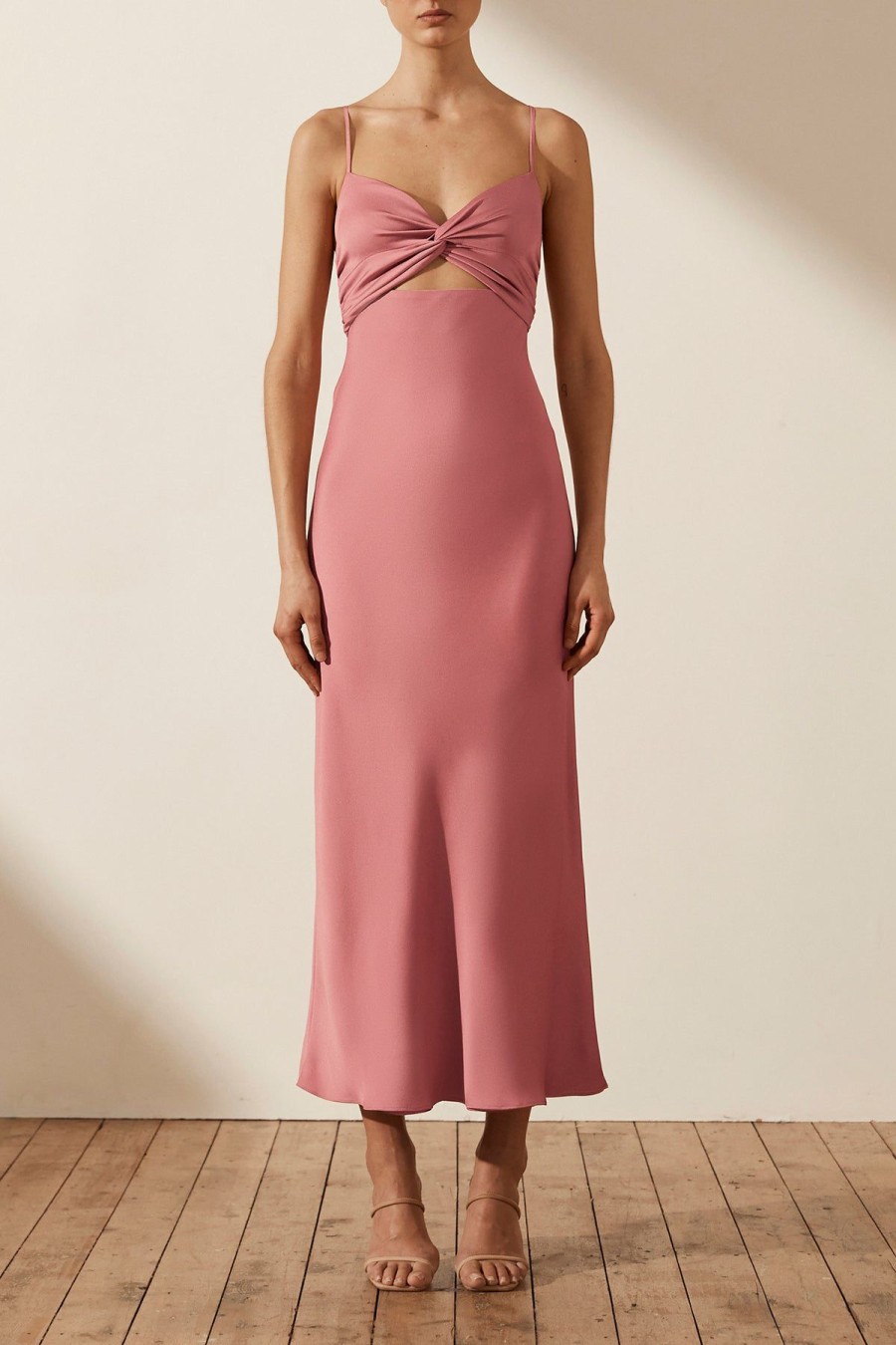 Clothing Shona Joy | Luxe Twist Front Sleeveless Midi Dress - Rose