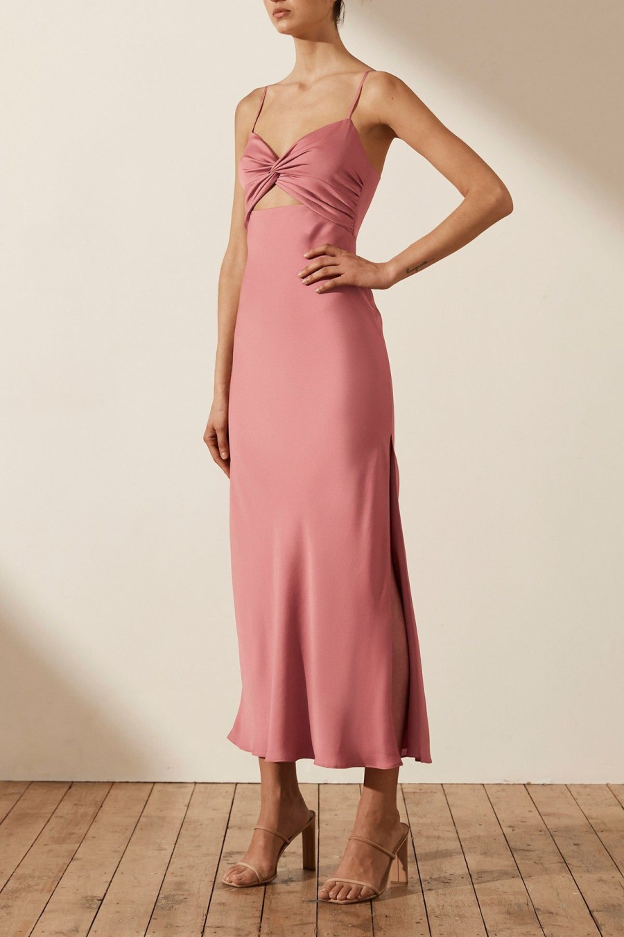 Clothing Shona Joy | Luxe Twist Front Sleeveless Midi Dress - Rose