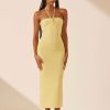 Clothing Shona Joy | Eve Twist Front Halter Midi Dress - Lemon