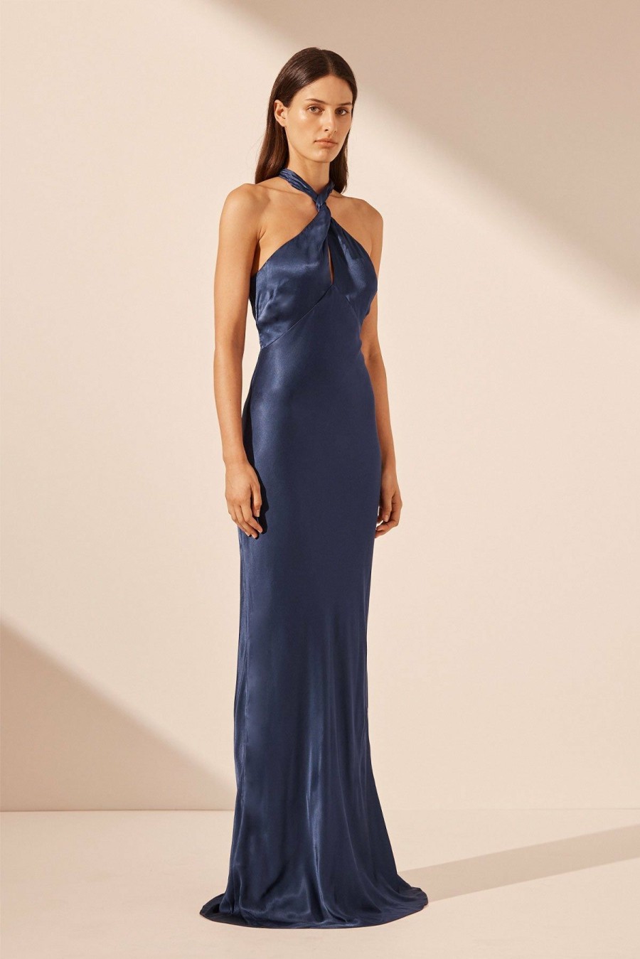 Clothing Shona Joy | Arienzo High Neck Twist Maxi Dress - Midnight