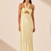 Clothing Shona Joy | La Lune Ruched Halter Maxi Dress - Lemon