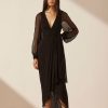 Clothing Shona Joy | Isola Plunged Long Sleeve Midi Dress - Black