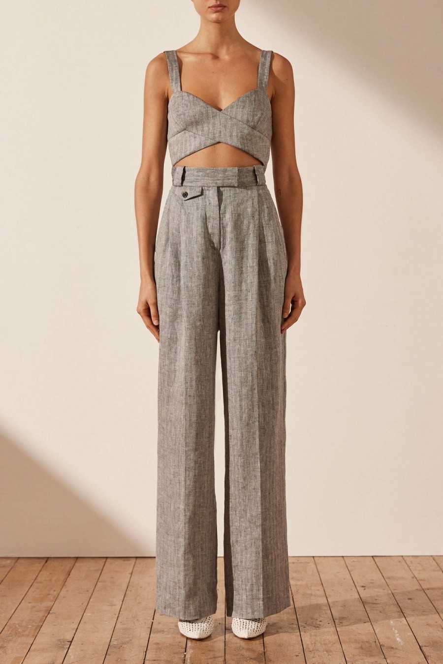 Clothing Shona Joy | Amanda Linen High Waisted Tailored Pant - Ash