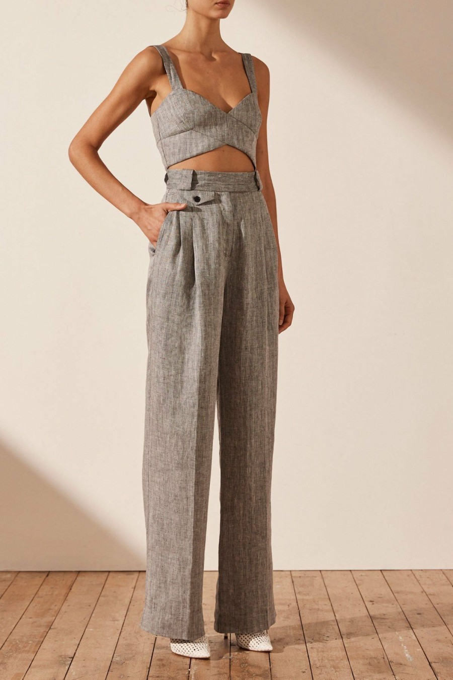 Clothing Shona Joy | Amanda Linen High Waisted Tailored Pant - Ash