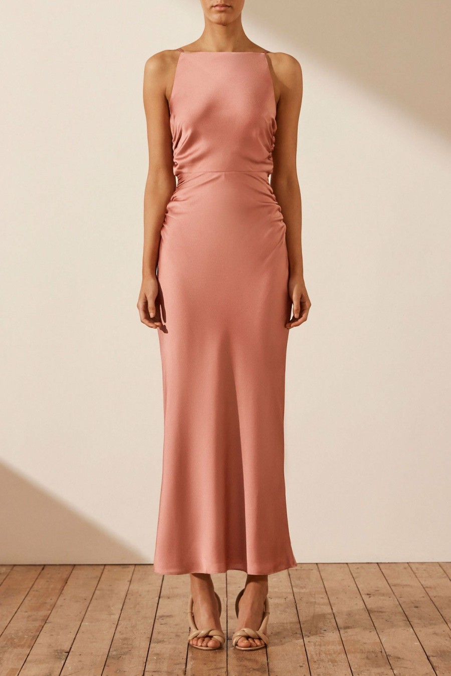 Clothing Shona Joy | Luxe High Neck Ruched Midi Dress - Rose