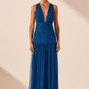 Clothing Shona Joy | Maya Plunged Tie Back Midi Dress - Strong Blue